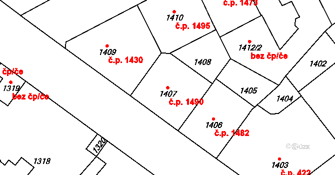 Vinohrady 1490, Praha na parcele st. 1407 v KÚ Vinohrady, Katastrální mapa