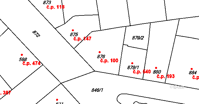 Žižkov 100, Praha na parcele st. 876 v KÚ Žižkov, Katastrální mapa