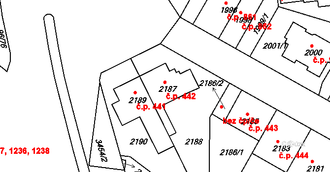 Michle 442, Praha na parcele st. 2187 v KÚ Michle, Katastrální mapa