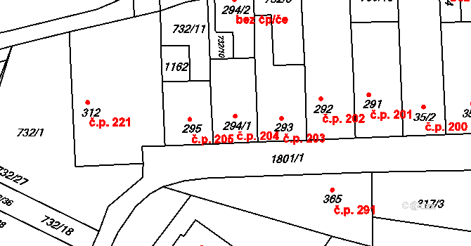 Chlum u Třeboně 204 na parcele st. 294/1 v KÚ Chlum u Třeboně, Katastrální mapa