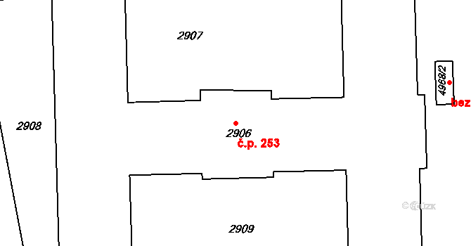Smíchov 253, Praha na parcele st. 2906 v KÚ Smíchov, Katastrální mapa