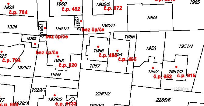 Stodůlky 494, Praha na parcele st. 1956 v KÚ Stodůlky, Katastrální mapa