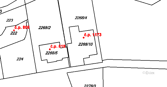 Suchdol 1173, Praha na parcele st. 2268/10 v KÚ Suchdol, Katastrální mapa