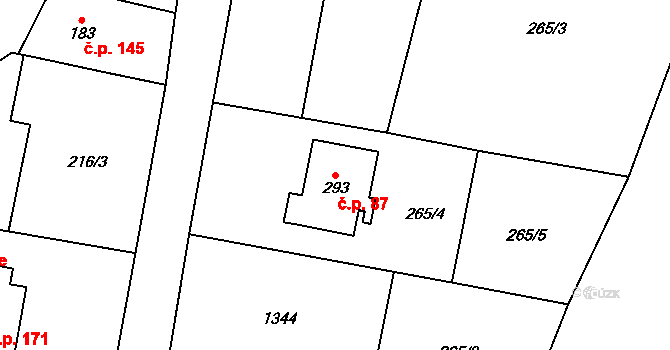 Čistá v Krkonoších 87, Černý Důl na parcele st. 293 v KÚ Čistá v Krkonoších, Katastrální mapa
