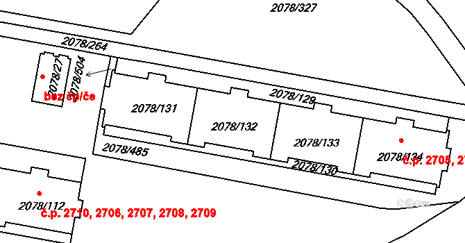 Záběhlice 2704, Praha na parcele st. 2078/132 v KÚ Záběhlice, Katastrální mapa