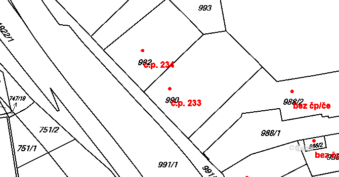 České Budějovice 4 233, České Budějovice na parcele st. 990 v KÚ České Budějovice 4, Katastrální mapa