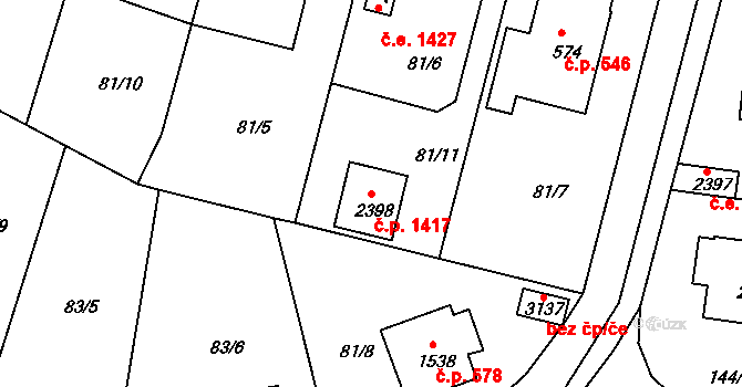 Sezimovo Ústí 1417 na parcele st. 2398 v KÚ Sezimovo Ústí, Katastrální mapa