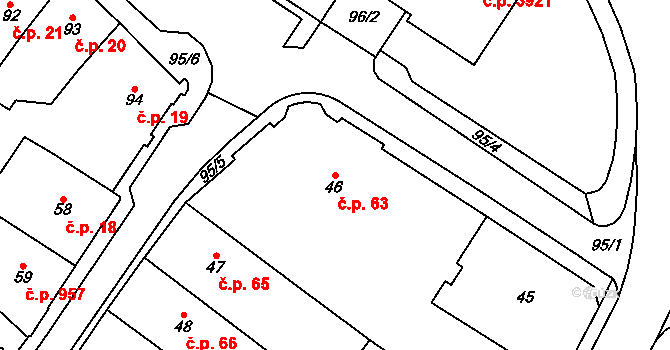 Chomutov 63 na parcele st. 46 v KÚ Chomutov I, Katastrální mapa