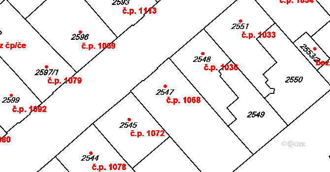 Chomutov 1068 na parcele st. 2547 v KÚ Chomutov I, Katastrální mapa