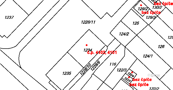 Chomutov 4101,4102 na parcele st. 1234 v KÚ Chomutov II, Katastrální mapa