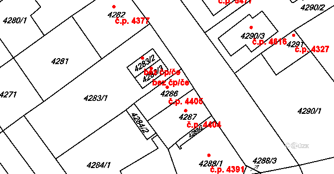 Chomutov 4405 na parcele st. 4286 v KÚ Chomutov II, Katastrální mapa