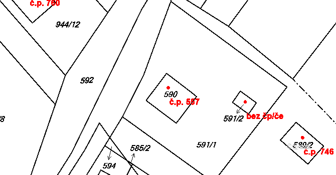 Hodkovice nad Mohelkou 557 na parcele st. 590 v KÚ Hodkovice nad Mohelkou, Katastrální mapa