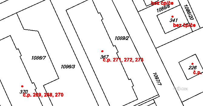 Věkoše 271,272,273, Hradec Králové na parcele st. 367 v KÚ Věkoše, Katastrální mapa