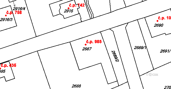 Rumburk 1 985, Rumburk na parcele st. 2687 v KÚ Rumburk, Katastrální mapa