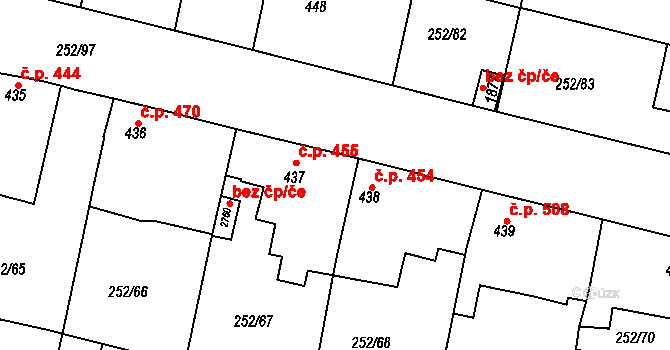 Rosice 455 na parcele st. 437 v KÚ Rosice u Brna, Katastrální mapa