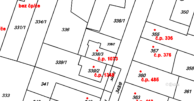 Kuřim 1073 na parcele st. 338/3 v KÚ Kuřim, Katastrální mapa