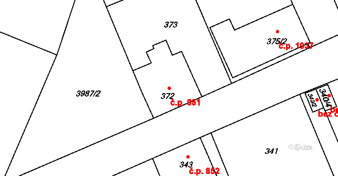 Fryštát 851, Karviná na parcele st. 372 v KÚ Karviná-město, Katastrální mapa