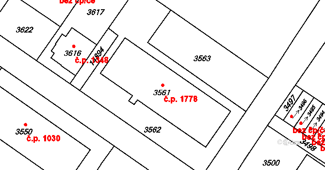 Vsetín 1778 na parcele st. 3561 v KÚ Vsetín, Katastrální mapa