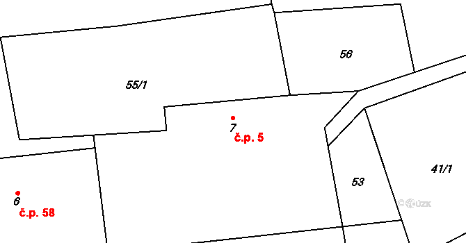 Houdkovice 5, Trnov na parcele st. 7 v KÚ Houdkovice, Katastrální mapa