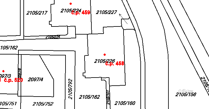 Šumbark 458, Havířov na parcele st. 2105/226 v KÚ Šumbark, Katastrální mapa