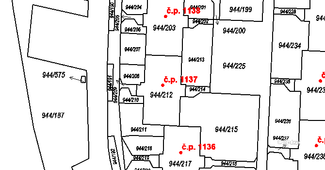 Šumbark 1137, Havířov na parcele st. 944/212 v KÚ Šumbark, Katastrální mapa