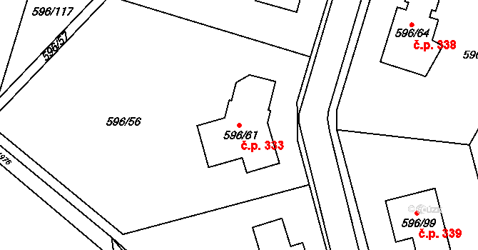 Hodonice 333 na parcele st. 596/61 v KÚ Hodonice, Katastrální mapa