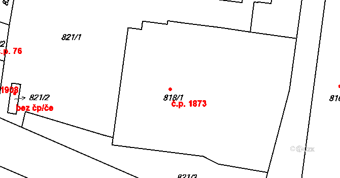 Děčín IV-Podmokly 1873, Děčín na parcele st. 818/1 v KÚ Podmokly, Katastrální mapa
