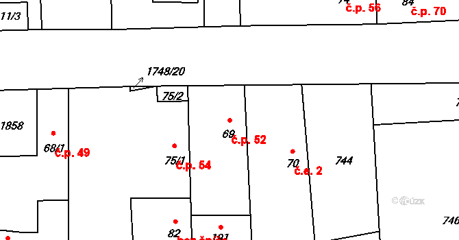 Hořovičky 52 na parcele st. 69 v KÚ Hořovičky, Katastrální mapa