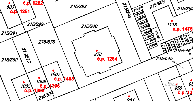 Rudná 1264 na parcele st. 870 v KÚ Hořelice, Katastrální mapa