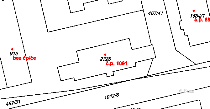 Slezské Předměstí 1091, Hradec Králové na parcele st. 2325 v KÚ Slezské Předměstí, Katastrální mapa