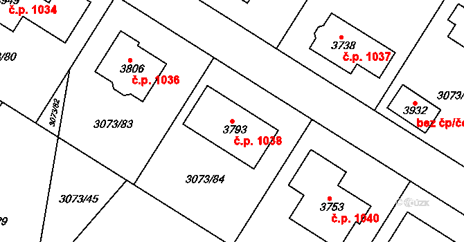 Žichlínské Předměstí 1038, Lanškroun na parcele st. 3793 v KÚ Lanškroun, Katastrální mapa