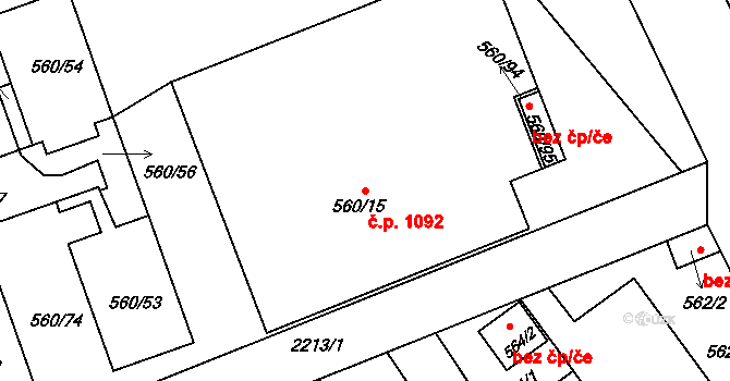 Střešovice 1092, Praha na parcele st. 560/15 v KÚ Střešovice, Katastrální mapa