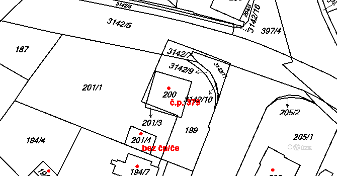 Pražské Předměstí 379, Bílina na parcele st. 200 v KÚ Bílina, Katastrální mapa