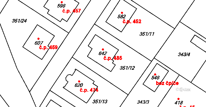 Cerhenice 485 na parcele st. 642 v KÚ Cerhenice, Katastrální mapa