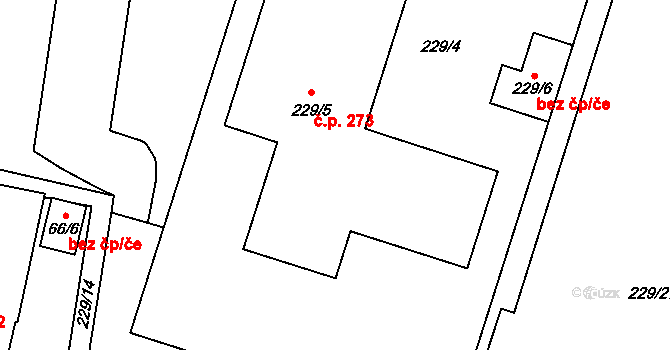 Homole 273 na parcele st. 229/5 v KÚ Homole, Katastrální mapa