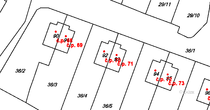 Rudolec 70, Březová na parcele st. 92 v KÚ Rudolec u Březové, Katastrální mapa