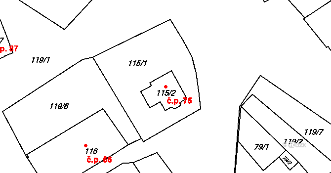 Heroltice 75, Jihlava na parcele st. 115/2 v KÚ Heroltice u Jihlavy, Katastrální mapa