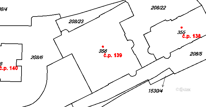 Domoradice 139, Český Krumlov na parcele st. 356 v KÚ Přísečná-Domoradice, Katastrální mapa