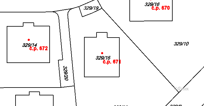 Liboc 671, Praha na parcele st. 329/15 v KÚ Liboc, Katastrální mapa