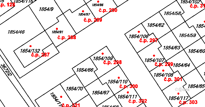 Křečkovice 298, Vyškov na parcele st. 1854/109 v KÚ Vyškov, Katastrální mapa