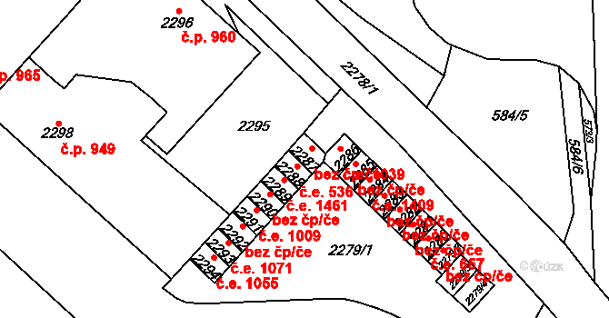 Chomutov 1309 na parcele st. 2287 v KÚ Chomutov I, Katastrální mapa