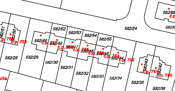 Hradec nad Moravicí 754 na parcele st. 582/46 v KÚ Hradec nad Moravicí, Katastrální mapa