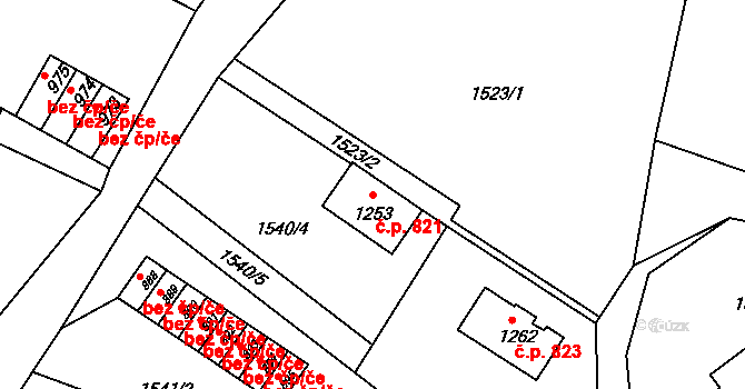 Česká Kamenice 821 na parcele st. 1253 v KÚ Česká Kamenice, Katastrální mapa