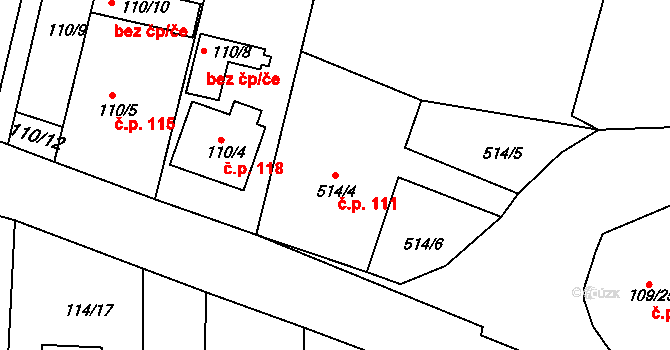 Blatnice 111 na parcele st. 514/4 v KÚ Blatnice, Katastrální mapa