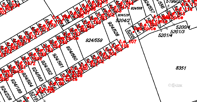 Hodonín 105 na parcele st. 5208 v KÚ Hodonín, Katastrální mapa