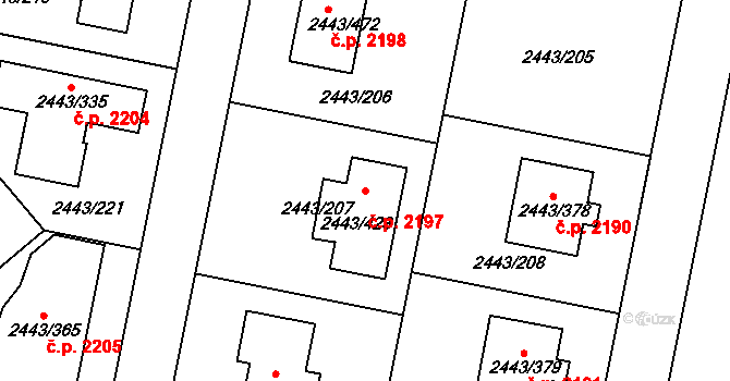 Roztoky 2197 na parcele st. 2443/423 v KÚ Roztoky u Prahy, Katastrální mapa