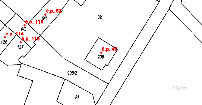 Čáslavice 46 na parcele st. 299 v KÚ Čáslavice, Katastrální mapa