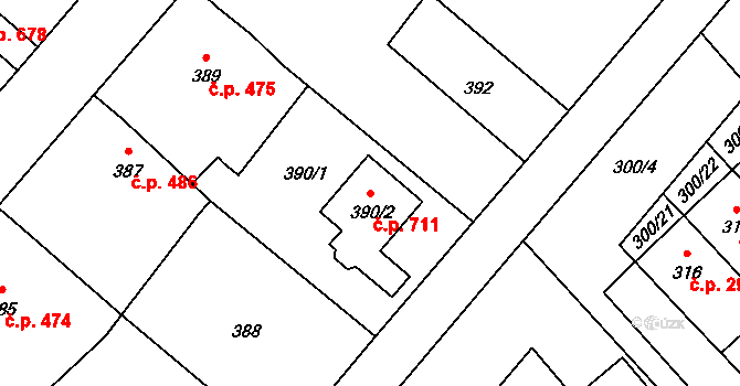 Lednice 711 na parcele st. 390/2 v KÚ Lednice na Moravě, Katastrální mapa