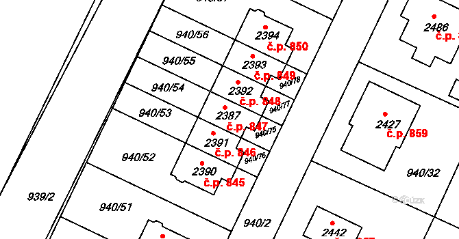 Chlumec nad Cidlinou IV 847, Chlumec nad Cidlinou na parcele st. 2387 v KÚ Chlumec nad Cidlinou, Katastrální mapa