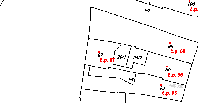 Jemnice 67 na parcele st. 97 v KÚ Jemnice, Katastrální mapa